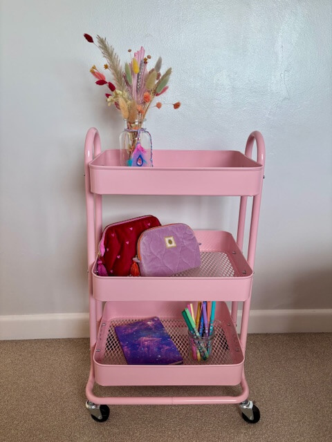 Pink 3 tier stationary trolley