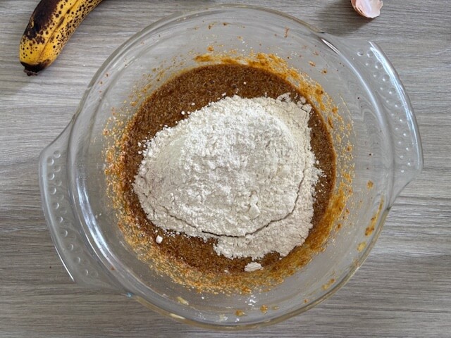 Adding the dry ingredients to the wet ingredients