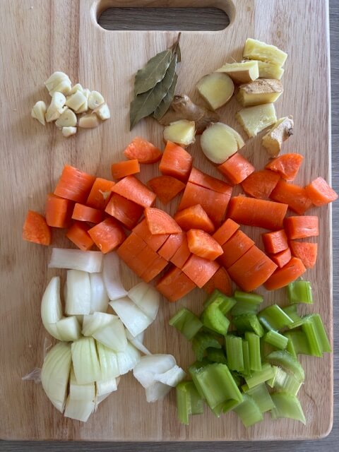 vegetables chopped up on cutting board